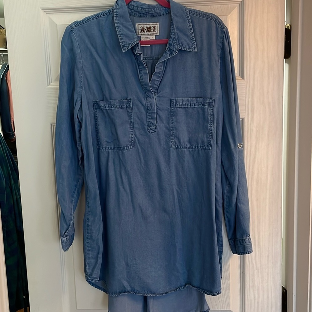 Chambray denim tunic top